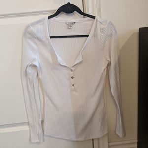 Guess Ribbed Henley Top White